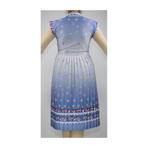 Vintage 70's Blue Novelty Print Polyester Midi - Picture 4 of 4